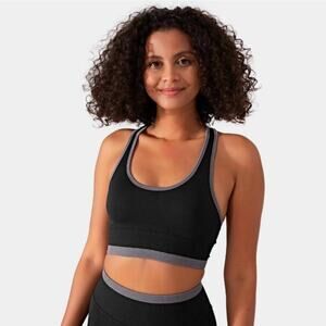 Halara Seamless Flow Black & Gray Medium Support Racerback Sports Bra Medium
